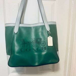 Coach Green and Gray Leather Tote